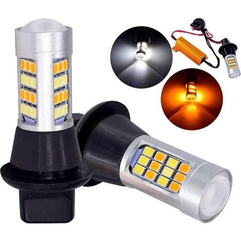 Pack de 2 feux de jour DRL à LED avec clignotant intégré 12V 8W S25/1156/BA15S/P21W, compatible Canbus (sans erreurs)