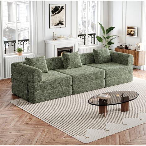 Canapé convertible 1 place Chenille grün mit Armlehnen-Staufach (1/5)