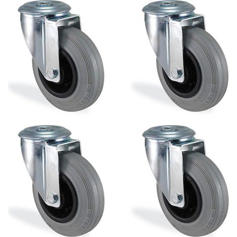 Lot roulettes à oeil pivotante caoutchouc gris souple diamètre 80mm charge 150kg