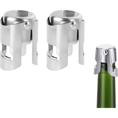 Tappi di sughero per champagne, set da 2, in acciaio inox, per bottiglie di vino, mantengono il vino fresco, adatti per Champagne, Cava, Prosecco e vini spumanti. (1/5)