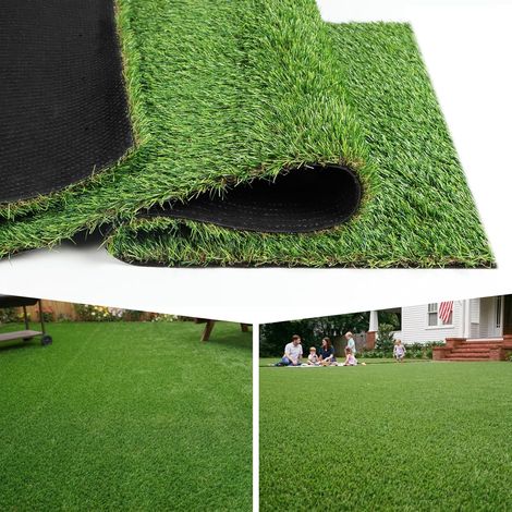 Rouleau de gazon artificiel réaliste - 1 m x 4 m - 25 mm - Haut drainage - Convient aux animaux domestiques - Pour balcon, terrasse, jardin, décoration extérieure (1/5)