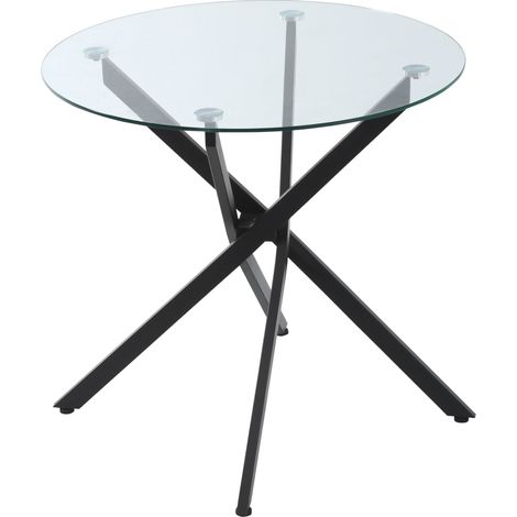 Tavolino da Salotto Ø80x75 cm con Piano in Vetro Gambe in Metallo Nero (1/5)
