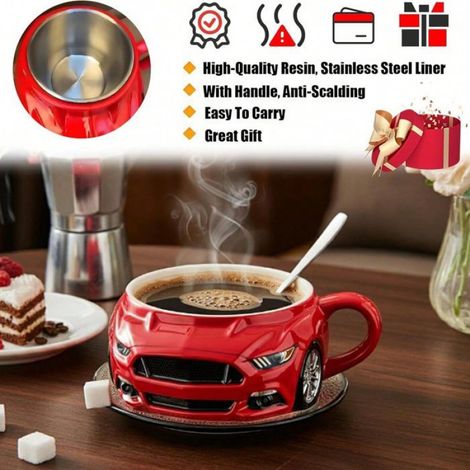 Tasse café inox double paroi,forme voiture,durable,bureau,cadeau auto. (1/5)