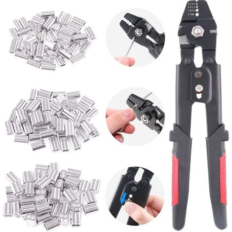 Crimping pliers, with 150 double-barreled aluminum tips 1.2/1.5/2 mm