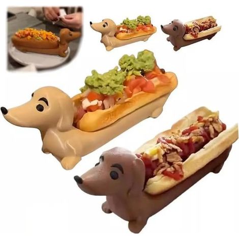 Plateau à hot-dogs et teckels 2025 - Nouveau plateau de service humoristique pour hot-dogs et sushis - Bol à bonbons - Assiette à dîner en forme de teckel - Décoration intérieure - Cadeau mignon pour (1/2)