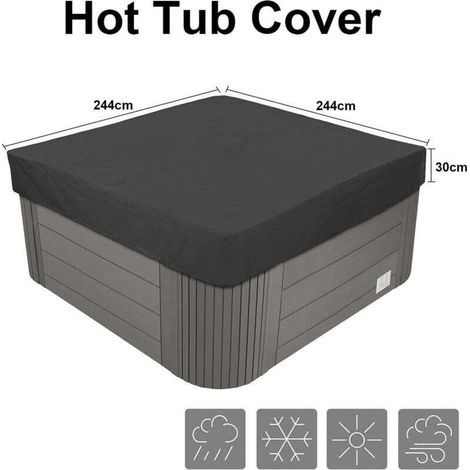 Quadratische Garten-Whirlpoolabdeckung – wasserdicht und wetterfest, 210D Polyester mit PVC-Beschichtung – Anthrazit-Schwarz, 244 x 244 x 30 cm (1/5)
