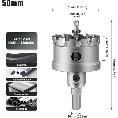 Scie trépan en carbure de tungstène 50mm, pour acier inoxydable et métal, outil de perçage et d'agrandissement (1/5)