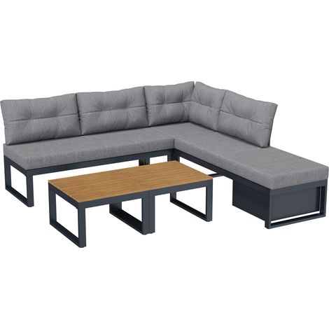 Set divano da giardino modulare con schienale a 3 posizioni e vano contenitore, grigio (1/5)