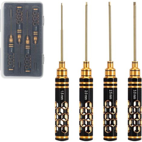 Kits de tournevis hexagonaux 4 tailles 1,5/2/2,5/3 mm Poignée ergonomique Clé Allen pour télécommande de voiture Modèle Maintenance Tournevis de précision pour voiture télécommandée (1/5)
