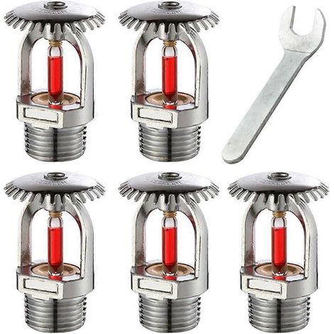 Lot de 5 sprinklers d'incendie - 155, sprinklers verticaux - Eau - Jusqu'à 68, réponse rapide, filetage NPT 1/2 pouce (1/5)