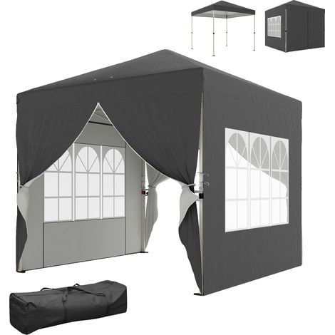 Tonnelle de jardin 2,5 x 2,5 m - Pop-up pliante réglable en hauteur, protection UV50+, montage facile, gris foncé (1/5)