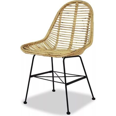 Chaise assise rotin beige et métal noir Noven- Lot de 2 (1/4)