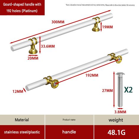 CYUNSHOP Lot de 5 poignées en T à embase évasée – Entraxe 192cm, Blanc+Or bicolore, pour armoires et meubles. (1/5)