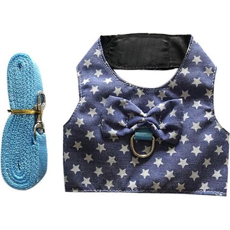 Gilet lapin pour petits animaux, idéal pour les promenades en extérieur. Joli gilet avec nœud papillon, taille L, bleu. (1/4)