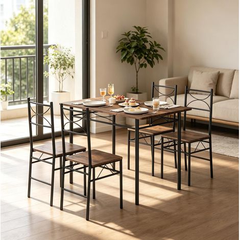 Conjunto de mesa y sillas de 4 plazas 110 x 70 x 76 cm en MDF y hierro HAVRYA (1/3)