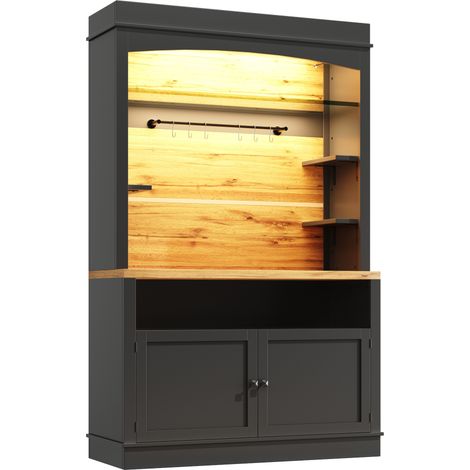 Armario alto de cocina con vitrina y LED 107x43x184 cm MDF y metal negro HOMVRA (1/5)