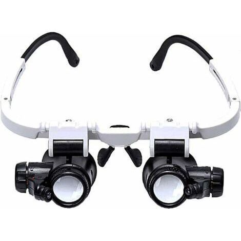 Lunette Loupe  - 2 Lumières LED - Loupe Binoculaire - Lampe Loupe Grossissante pour Horloger, Lecture, Bijoutier, Couture - 8X-15X-23X (1/5)