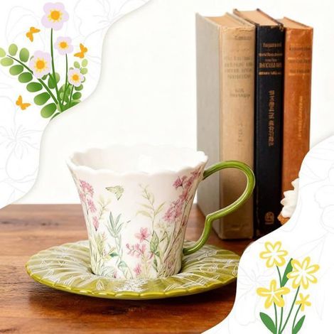 Tasse À Café - Porcelaine - 260 Ml - Avec Soucoupe - Pour Cappuccino Latte Thé - Lot De 1 (1/5)