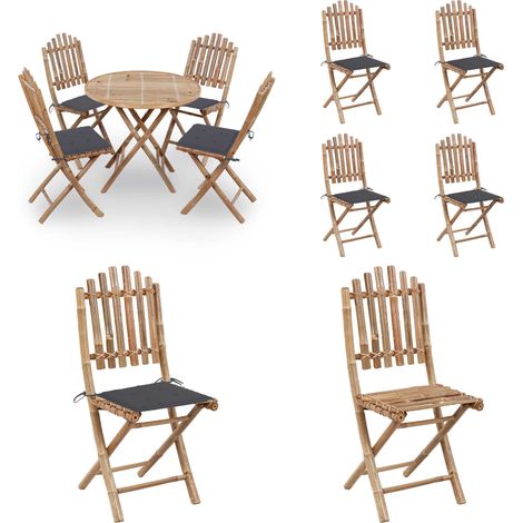 5-tlg. Garten-Essgruppe mit Kissen Klappbar Bambus - Bambus Möbel - Gartentisch - Gartenstühle - Esstisch - Esszimmerset - Home & Living (1/5)
