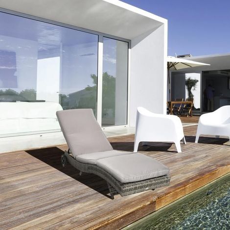 Bain de soleil / transat - SINGULARITY - Grand Confort - Dossier 5 positions - Matelas déhoussable - Roulettes