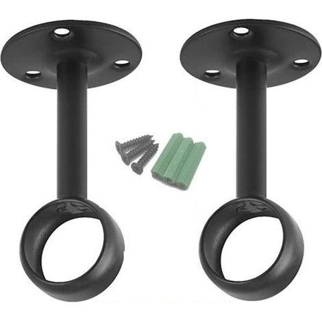 Support De Tringle À Rideaux - En Fer - Pour Tringle Jusqu'à 2,5 Cm - Charge Max 5 Kg - Pour Fixation Au Plafond - Noir - 2 Pièces