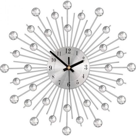 Horloge Murale Argenté 56cm avec Strass Design Moderne Silencieuse pour Salon Chambre (1/2)