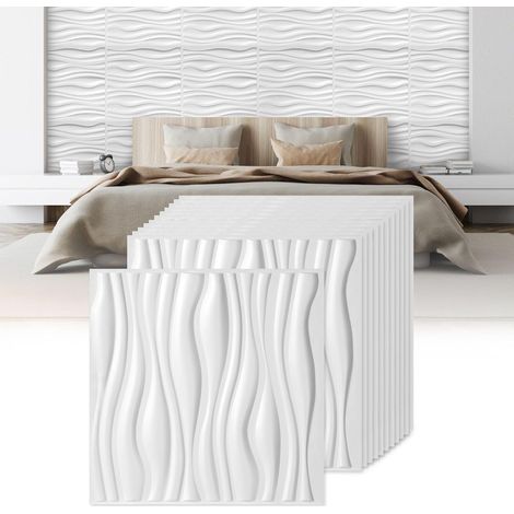JSSEVN - Juego de 12 paneles de pared 3D - 30 x 30 cm - Paneles de pared 3D - Diseño de ondas - Paneles decorativos de pared de PVC - Impermeables (1/5)