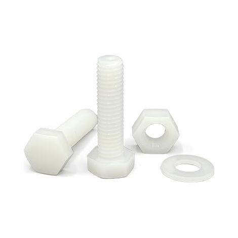 Boulons à tête hexagonale en Nylon – Contient 20 vis, 20 écrous et 20 rondelles (60 pièces) en plastique – Filetage complet – M6 x 20 mm (1/4)
