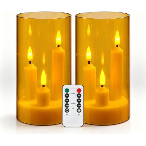 Effet – Bougies Sans Flamme avec Télécommande – Coque Acrylique Transparent Champagne – 2 Bougies LE (1/5)