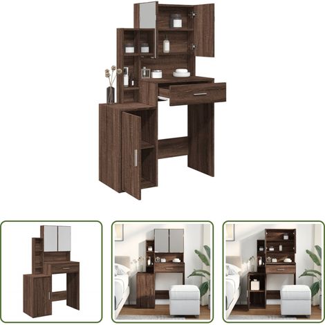 Schrank - Schminktisch mit Schrank Braun Eichen-Optik 80x35x132 cm (1/5)