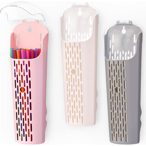 Lot de 3 distributeurs de pailles en plastique, égouttoir à pailles, boîte à baguettes, grille d'égouttage avec couvercle anti-poussière pour placards et plans de travail de cuisine.-AquaForge
