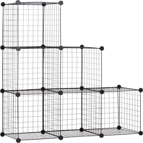 Étagère de rangement à grille métallique — Unité de rangement modulable pour vêtements, livres et jouets — Configuration flexible  Dimensions : 109 (L) x 37 (l) x 109 (H) cm  Noir