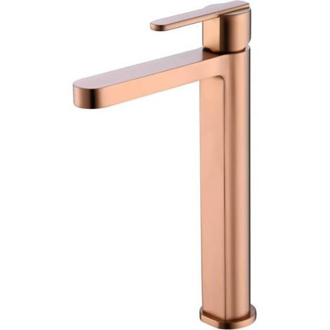 Mice - Grifo monomando con caño alto para lavabo - Griferia de baño para lavamanos de caño alto para agua fria/caliente Oro Rosa Capillado (1/3)