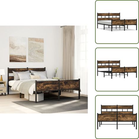 Cama de acero - vidaXL Estructura de cama sin colchón madera roble ahumado 150x200 cm - Cama con cabecero