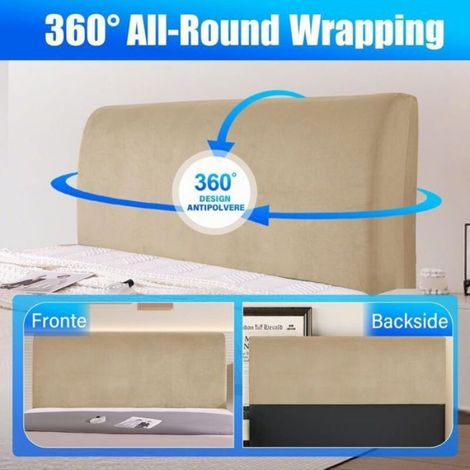 Housse de Tete de Lit - Velours - 150 cm - Camel - Protection Anti-poussiere - Universelle pour Tete de Lit Plate ou Legerement Courbee - 1 Piece (1/5)