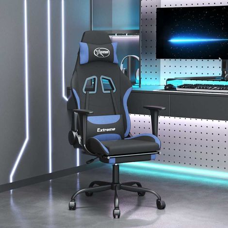 vidaXL Chaise de jeu de massage avec repose-pied Noir et bleu Tissu (1/5)