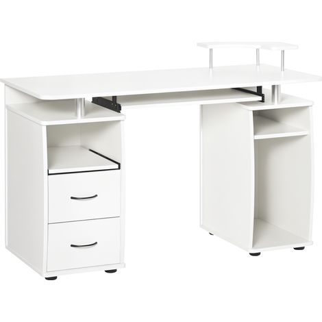 Bureau ordinateur étagère clavier écran 2 tiroirs blanc 120 x 55 x 85 cm bureau travail moderne