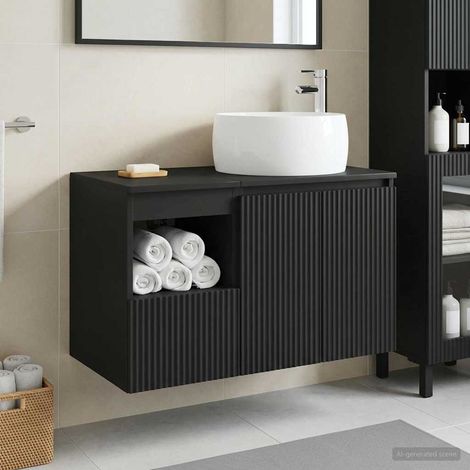 vidaXL Bathroom Furniture Set 2 pcs Black Engineered Wood (1/5)