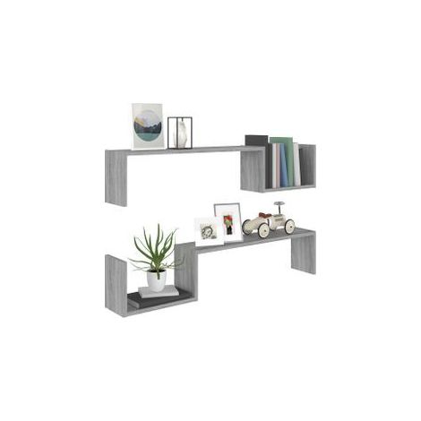 Lot de 2 étagères murales en bois Kolika L100xH20xP15 – Collection originale-Chêne gris (1/5)