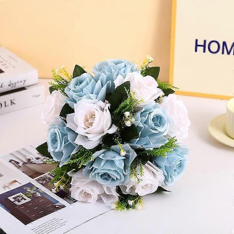 Compositions florales, bouquets, décoration de mariage, boules de roses, boules de fleurs en soie, fleurs artificiellesbeige, bleu (1/5)