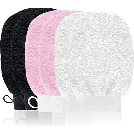 Peelinghandschuhe, 6-teiliges Set, Unisex, Peelinghandschuhe, natürlich, effektiv, Duschpeeling, Schwarz, Rosa, Weiß (1/5)