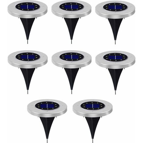 Set mit 8 Solar-Bodenleuchten, LED-Solar-Scheibenleuchten, wasserdichte Gartenbeleuchtung für den Außenbereich - 10 warmweiße LEDs