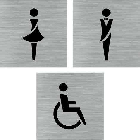 Pictogramme WC.- Adhésif aspect aluminium brossé - (1/5)