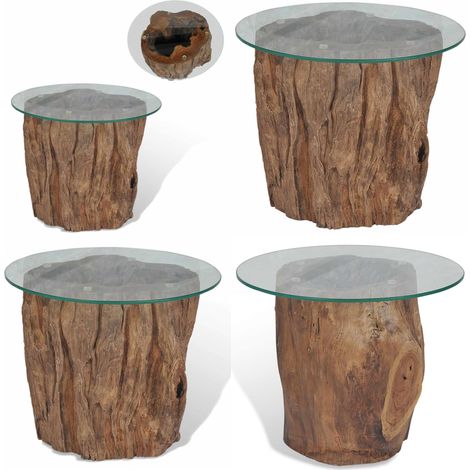 Table basse Teck Verre 50x40 cm - Table Basse Teck - Table D'appoint Design - Meuble Salon Tendance - Table Basse Ronde - Table Basse Industrielle - Home & Living (1/5)
