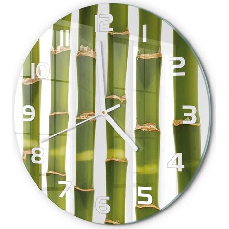 Horloge Murale Ronde Décoration Cuisine en Verre Trempé Silencieuse Moderne Bambou fi 30 cm (1/5)