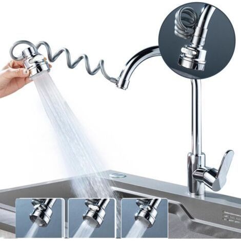 Adaptateur de robinet de cuisine, extension de robinet à 360°, adaptateur de robinet multifonctionnel à 3 réglages, compatible avec les aérateurs et robinets de cuisine et de salle de bain. (1/4)