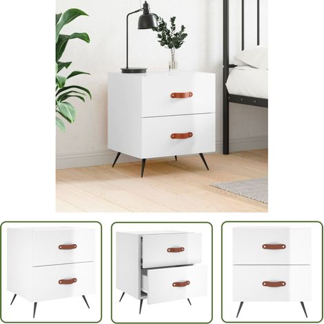 The Living Store Nachttisch Hochglanz-Weiß 40x35x47,5 cm Holzwerkstoff - Nachttisch - Wohnzimmermöbel - Beistelltisch - Möbelstück - Weißer Nachttisch (1/5)