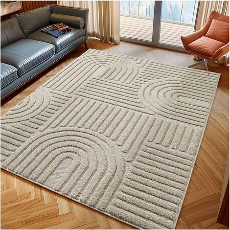 Tapis scandinave effet 3D graphique Taro Beige 160x230 (1/5)