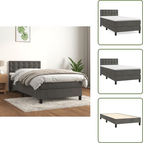 The Living Store Cama box spring con colchón terciopelo gris oscuro 90x190 cm - Colchón de muelles