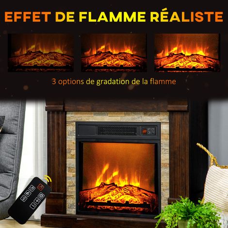 Cheminée électrique décorative - 1800W, effet flamme 3D réglable, étagère intégrée, 80x21,6x67,8cm, marron (1/5)